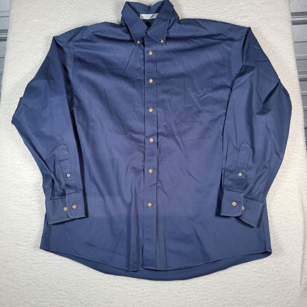 Enro Shirt Mens Large Blue Non-Iron Twill Combed Cotton Long Sleeve Button Down